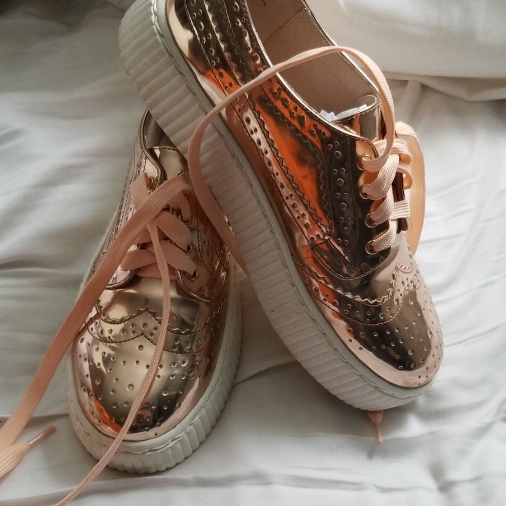 Shelly's Rose Gold platform sneakers